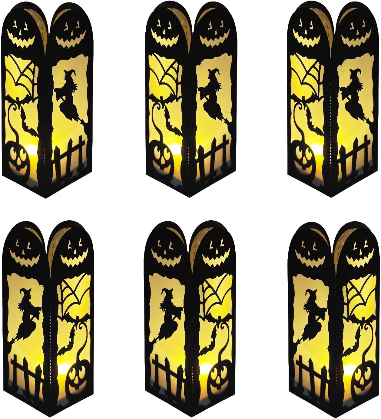 6 Pcs Pumpkin Halloween Light Up Centerpieces - Horror Character Lantern Boxes with LED Light for Creepy Scary Terror Halloween Table Centerpieces Party Supplies - Black 8x3 Inch