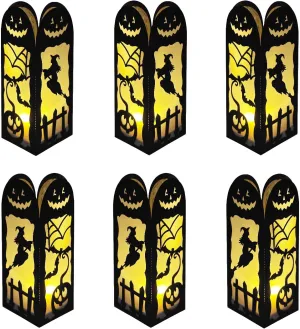 6 Pcs Pumpkin Halloween Light Up Centerpieces - Horror Character Lantern Boxes with LED Light for Creepy Scary Terror Halloween Table Centerpieces Party Supplies - Black 8x3 Inch