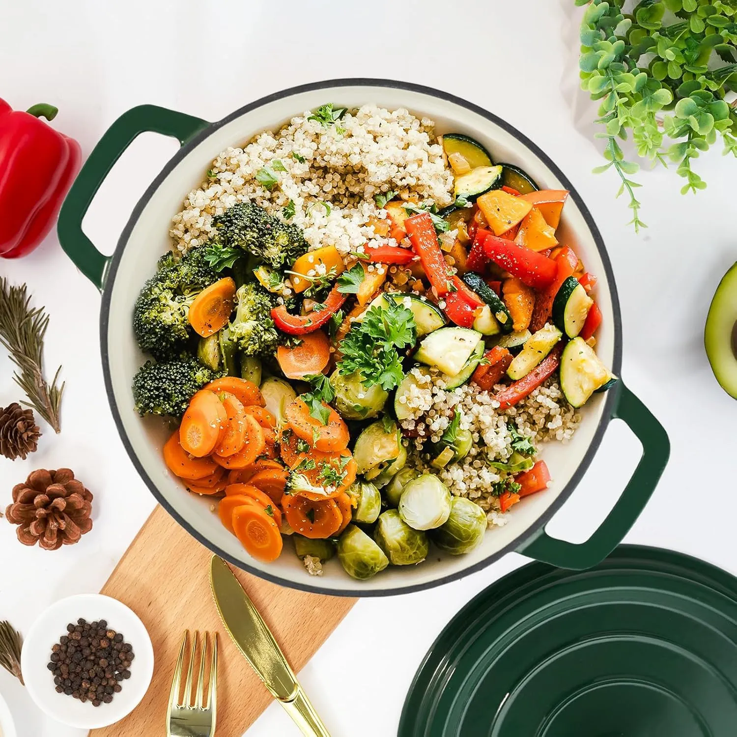 6.5 Quart Enameled Cast Iron Dutch Oven Pot with Lid, Dual Handle for Bread Baking, Pre-Seasoned Cookware, Heavy-Duty, Oven Safe up to 500° F, Non-stick & Applicable All Cookings,Green