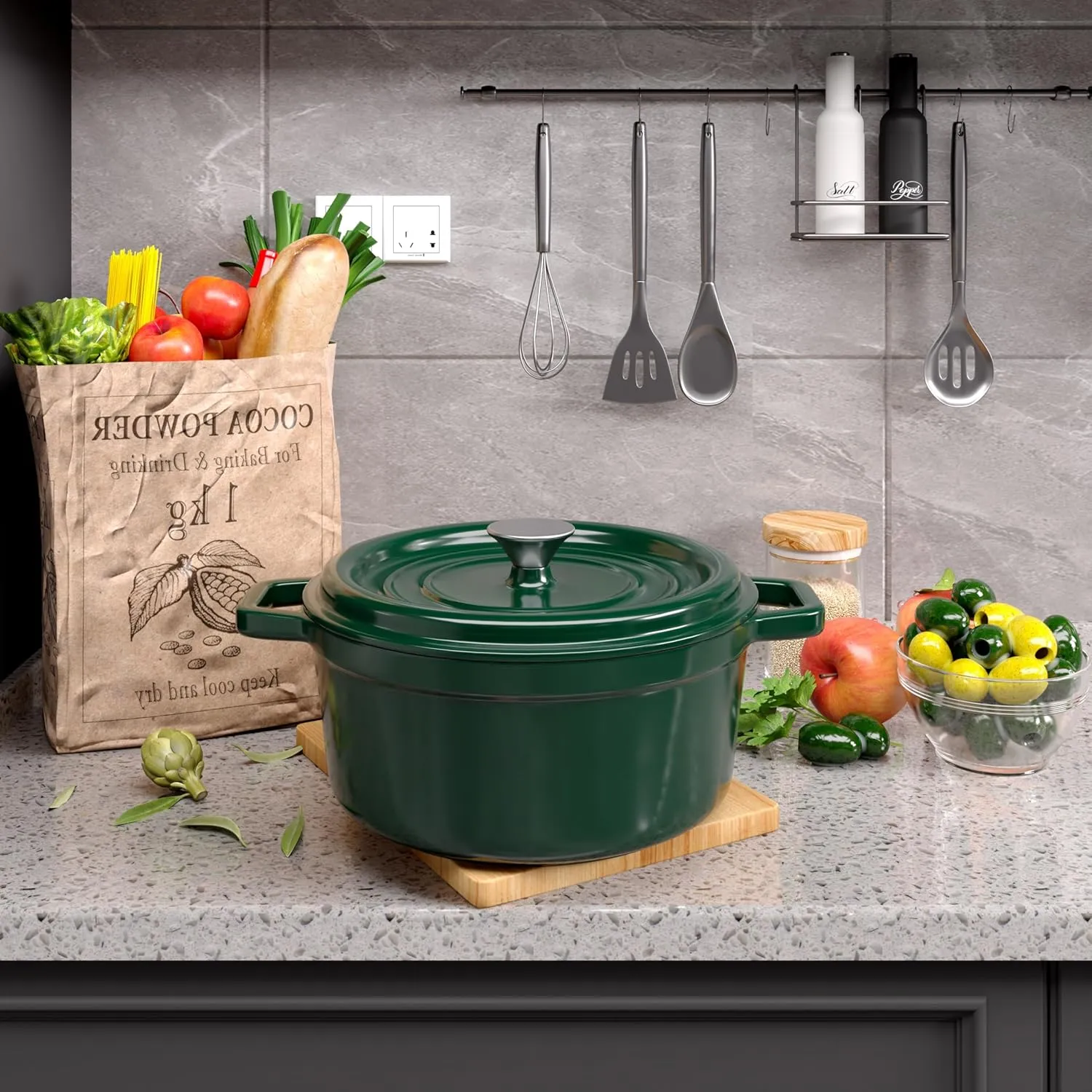 6.5 Quart Enameled Cast Iron Dutch Oven Pot with Lid, Dual Handle for Bread Baking, Pre-Seasoned Cookware, Heavy-Duty, Oven Safe up to 500° F, Non-stick & Applicable All Cookings,Green
