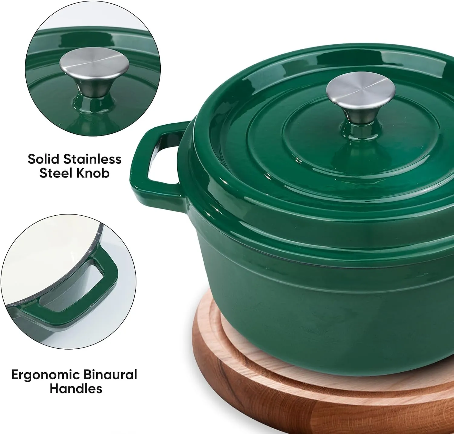 6.5 Quart Enameled Cast Iron Dutch Oven Pot with Lid, Dual Handle for Bread Baking, Pre-Seasoned Cookware, Heavy-Duty, Oven Safe up to 500° F, Non-stick & Applicable All Cookings,Green