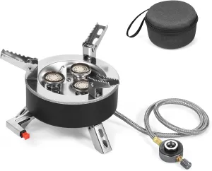 6800W Camping Gas Stove Folding 3 Burners Piezo Ignition Backpacking Stove Outdoor Cooking Stove Furnace for Camping Hiking Picnic Emergency