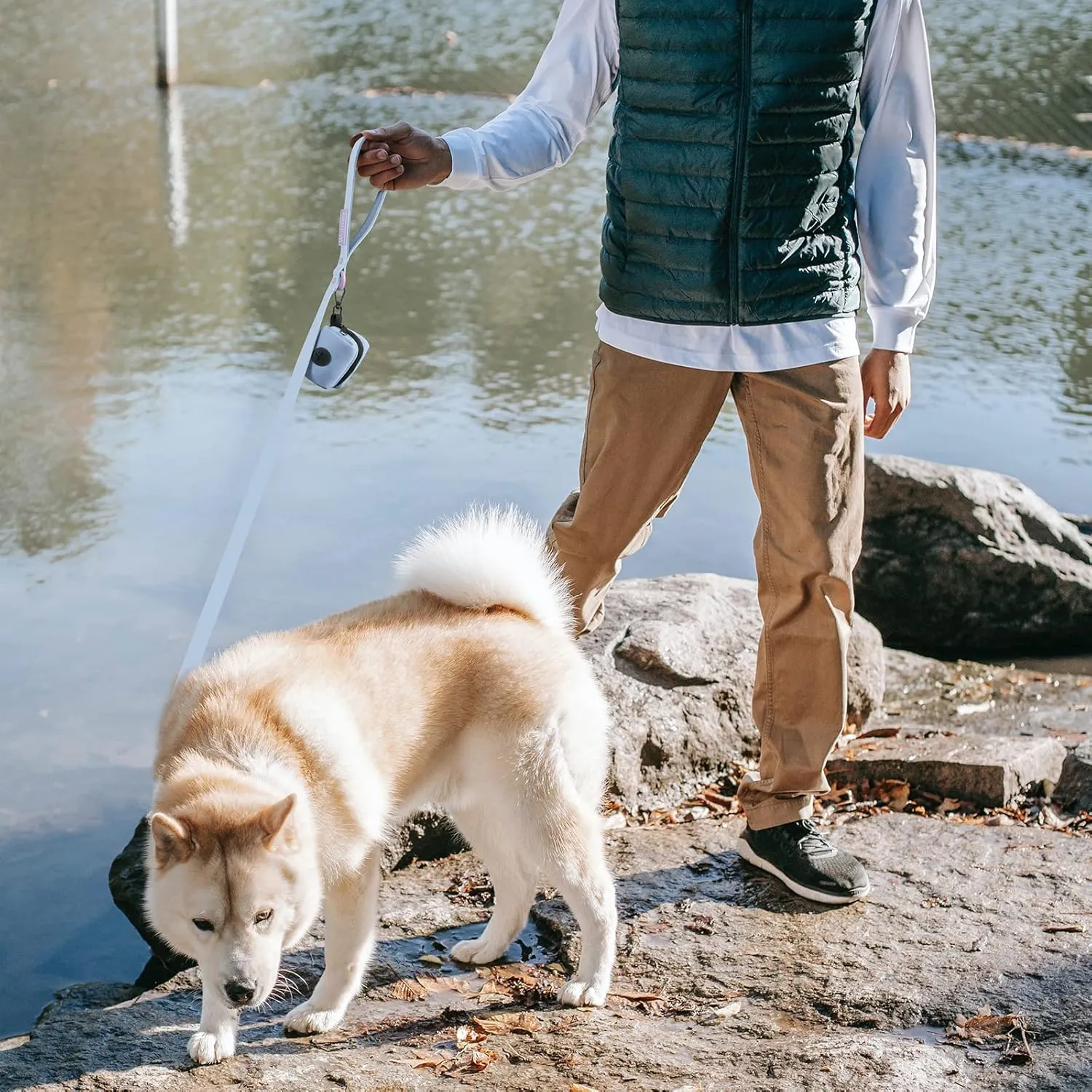 6ft Spun Sugar Waterproof Dog Leash with Dog Poop Bag Dispenser Safety Auto-Lock Carabiner Leash for Dogs Soft Handle Easy Care