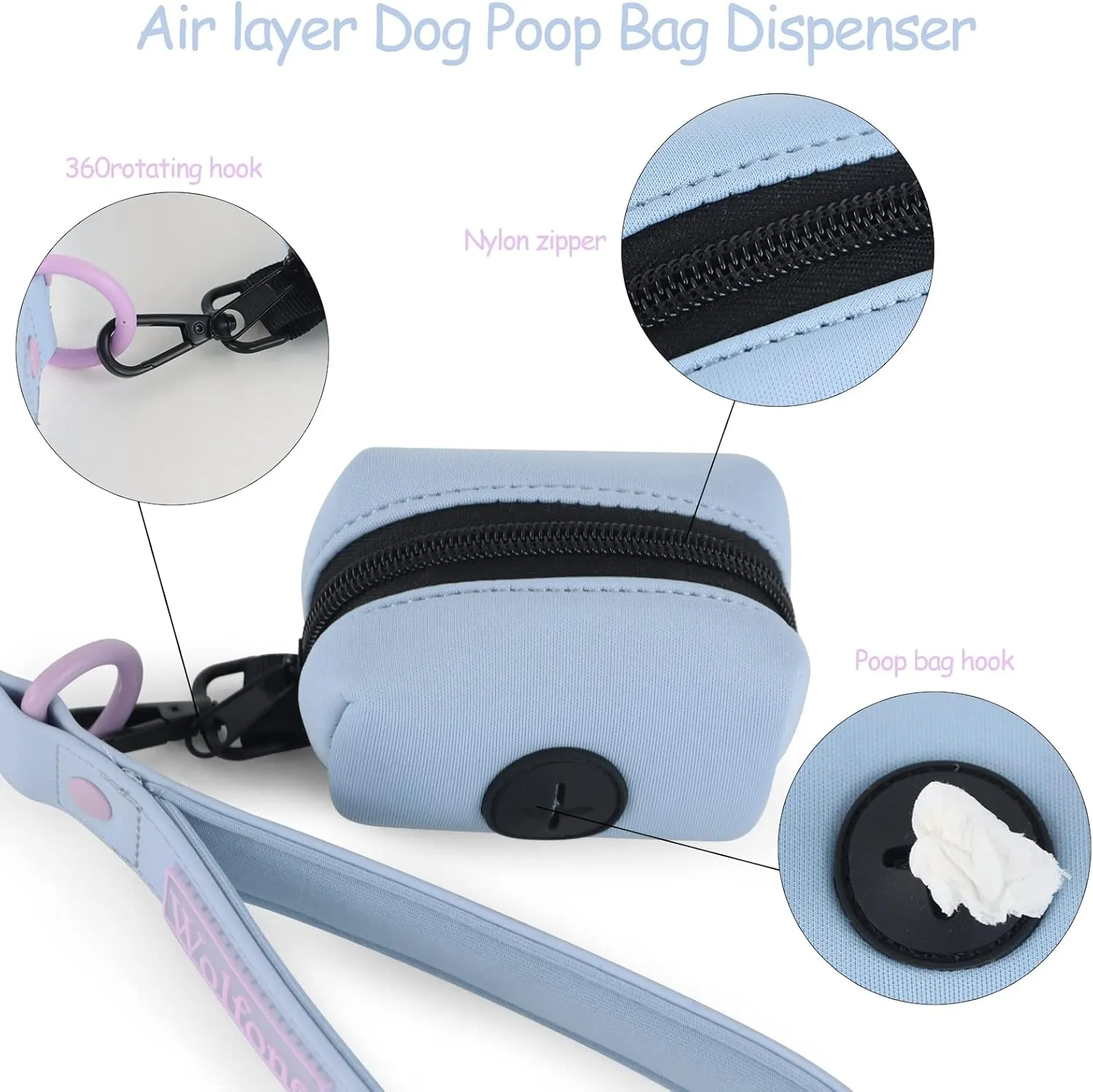 6ft Spun Sugar Waterproof Dog Leash with Dog Poop Bag Dispenser Safety Auto-Lock Carabiner Leash for Dogs Soft Handle Easy Care