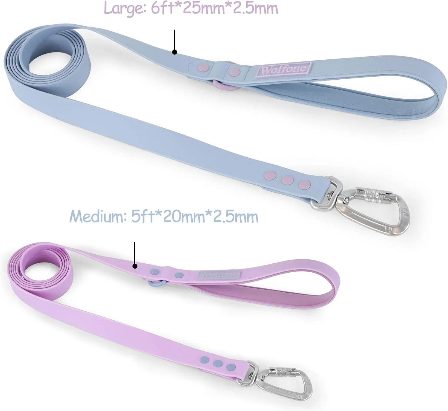 6ft Spun Sugar Waterproof Dog Leash with Dog Poop Bag Dispenser Safety Auto-Lock Carabiner Leash for Dogs Soft Handle Easy Care