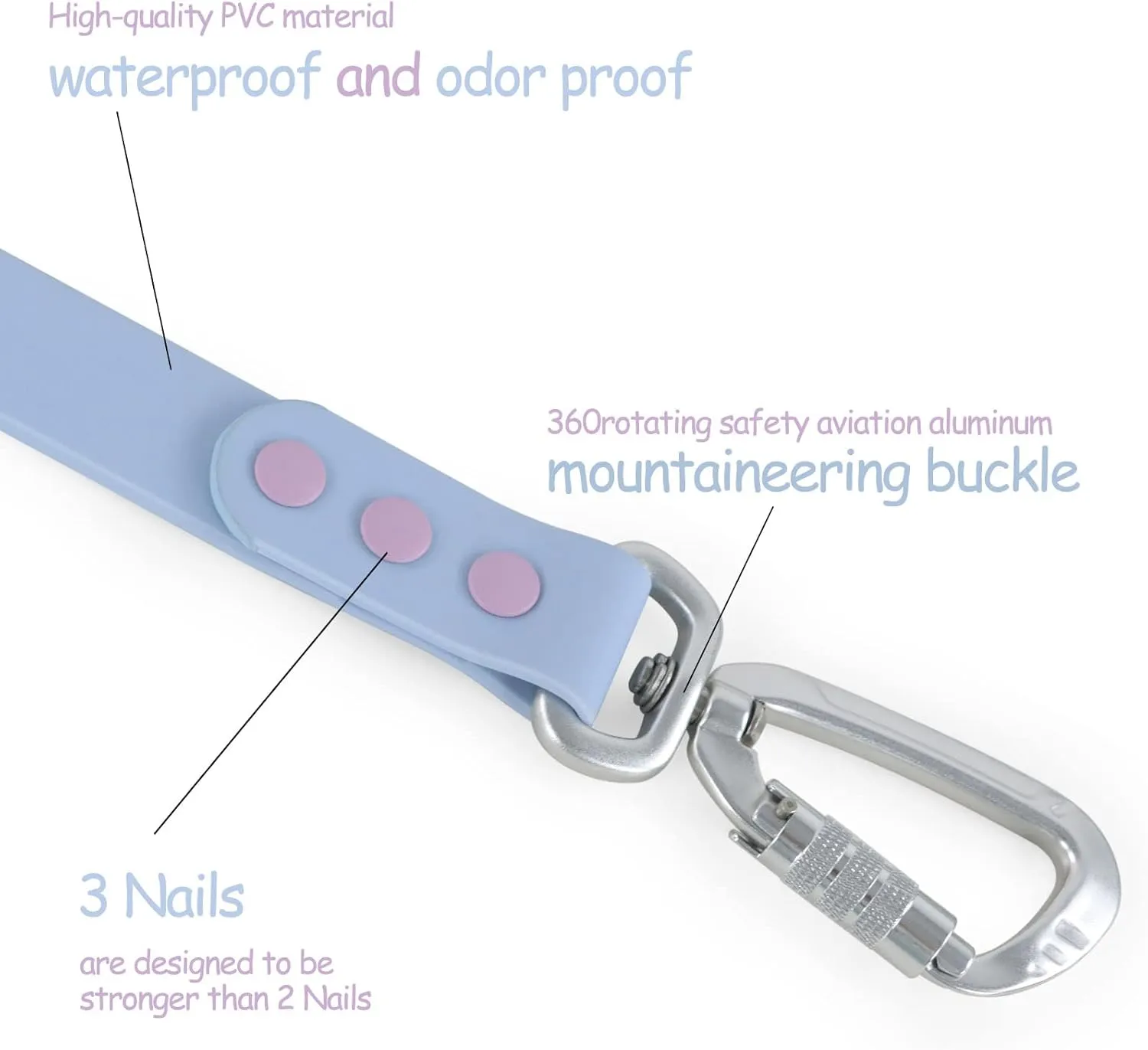 6ft Spun Sugar Waterproof Dog Leash with Dog Poop Bag Dispenser Safety Auto-Lock Carabiner Leash for Dogs Soft Handle Easy Care