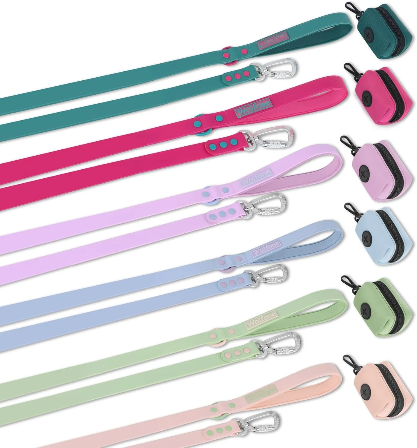 6ft Spun Sugar Waterproof Dog Leash with Dog Poop Bag Dispenser Safety Auto-Lock Carabiner Leash for Dogs Soft Handle Easy Care