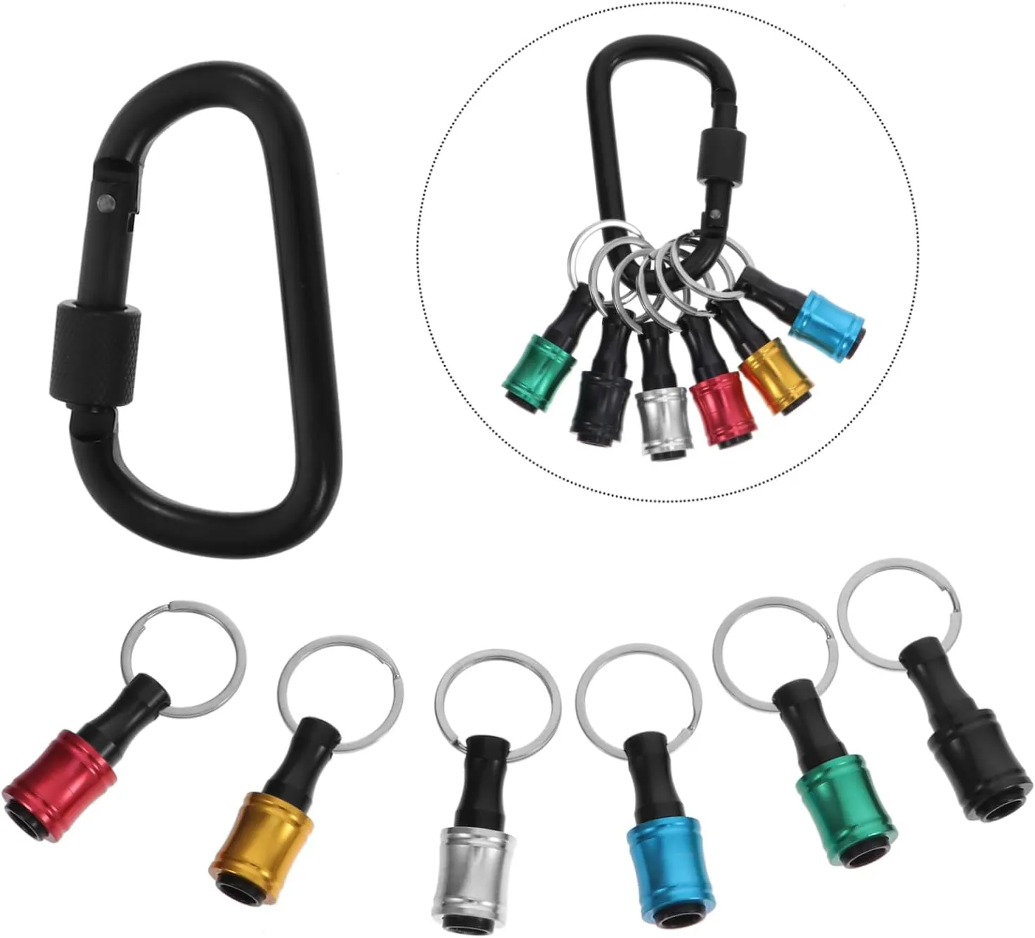 6pcs Keychain Key Extenders Carabiner Set Stainless Steel Key Ring for Bit Holders and Keychains