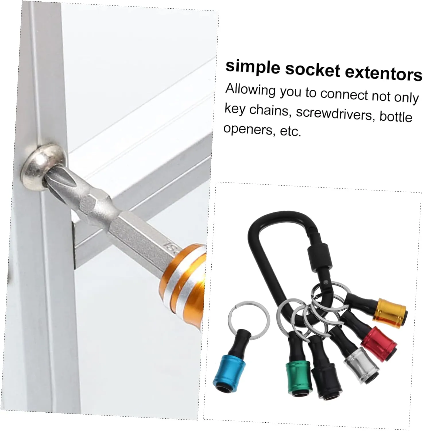 6pcs Keychain Key Extenders Carabiner Set Stainless Steel Key Ring for Bit Holders and Keychains