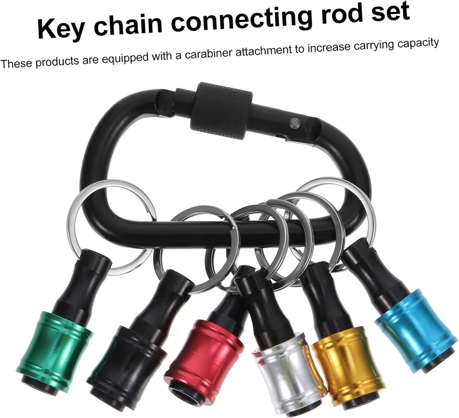 6pcs Keychain Key Extenders Carabiner Set Stainless Steel Key Ring for Bit Holders and Keychains