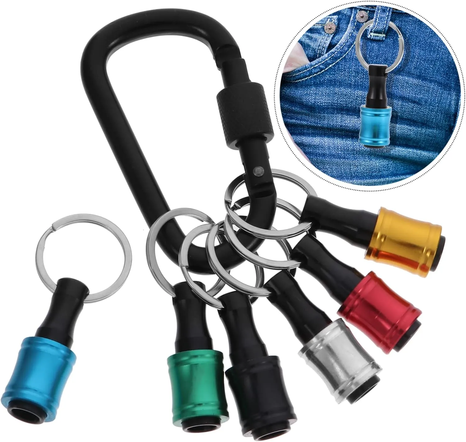 6pcs Keychain Key Extenders Carabiner Set Stainless Steel Key Ring for Bit Holders and Keychains