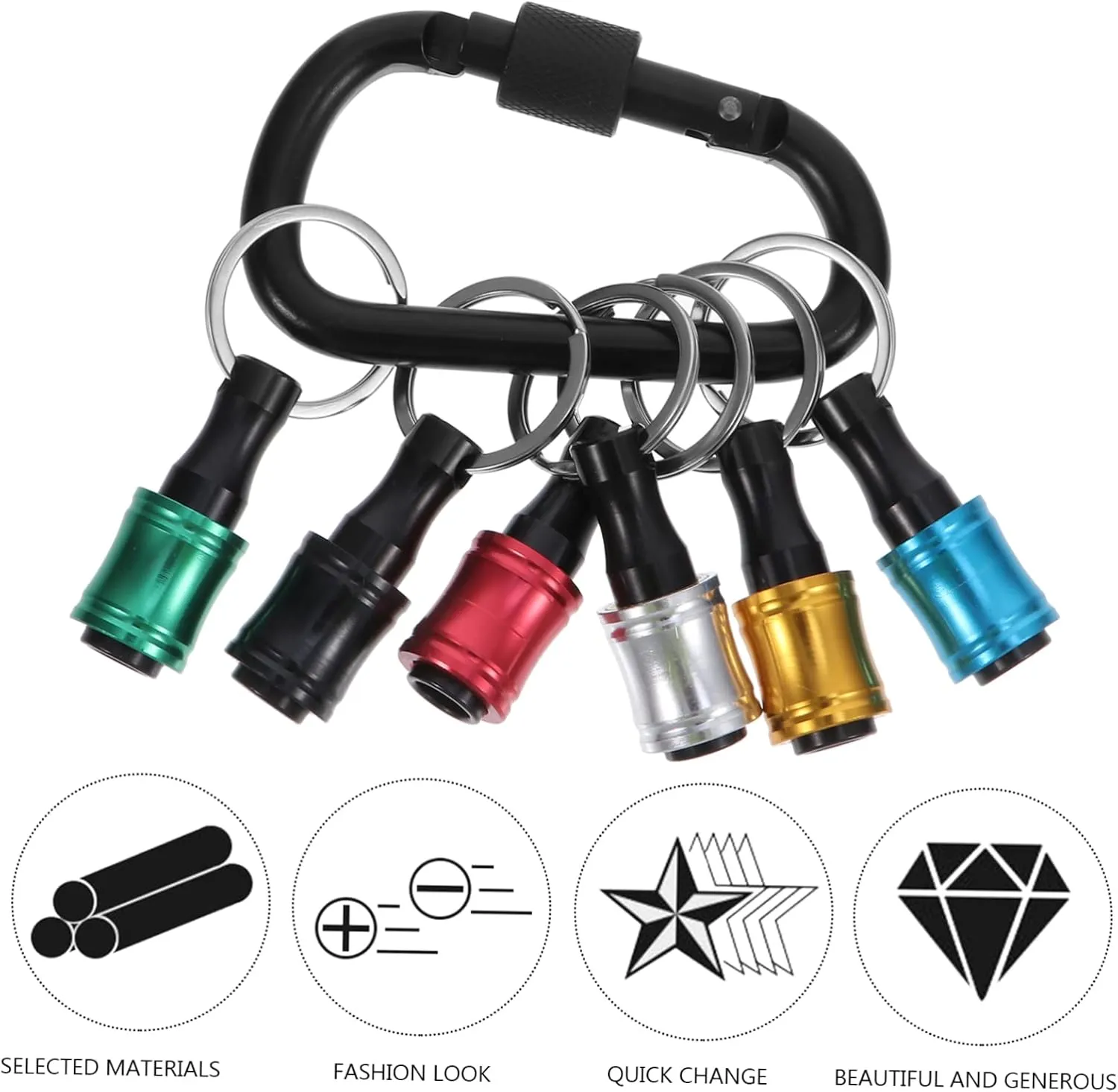 6pcs Keychain Key Extenders Carabiner Set Stainless Steel Key Ring for Bit Holders and Keychains