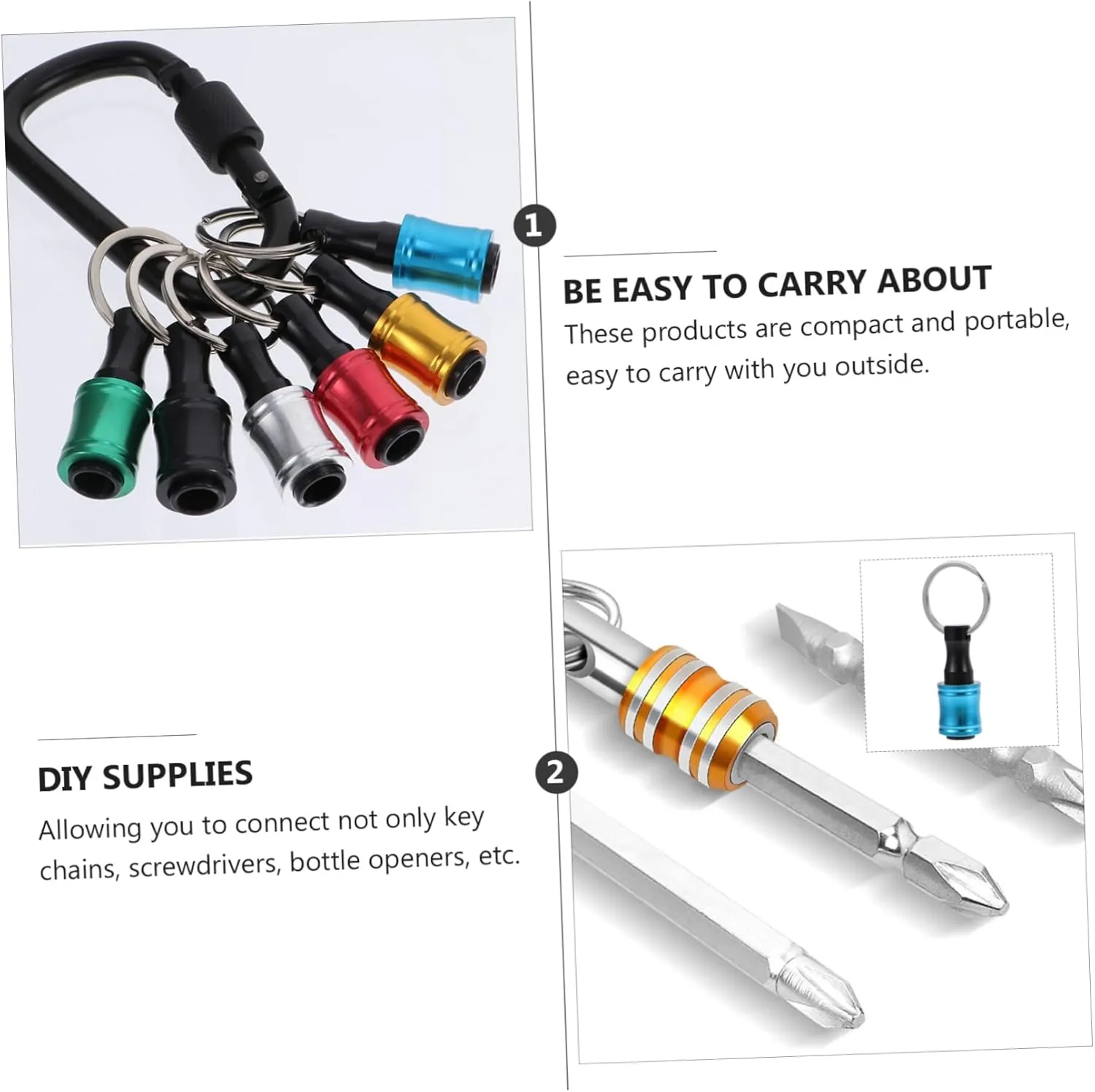 6pcs Keychain Key Extenders Carabiner Set Stainless Steel Key Ring for Bit Holders and Keychains