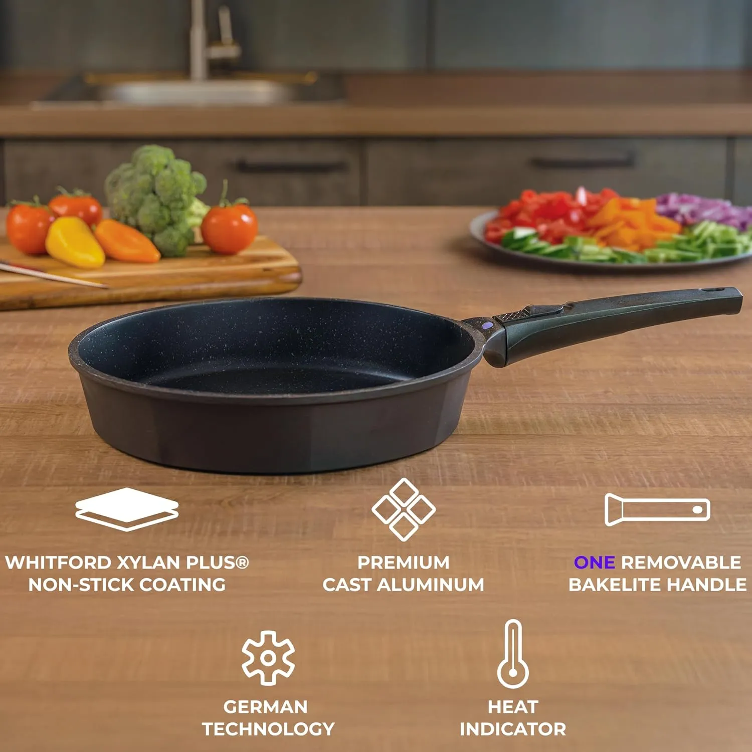 8, 10 and 12 Inch Nonstick Frying Pan Set of 3 - Cast Aluminum Pan with Detachable Handle - Non Stick Skillet Healthy Cooking Pans Induction Compatible Cookware, PFOA Free