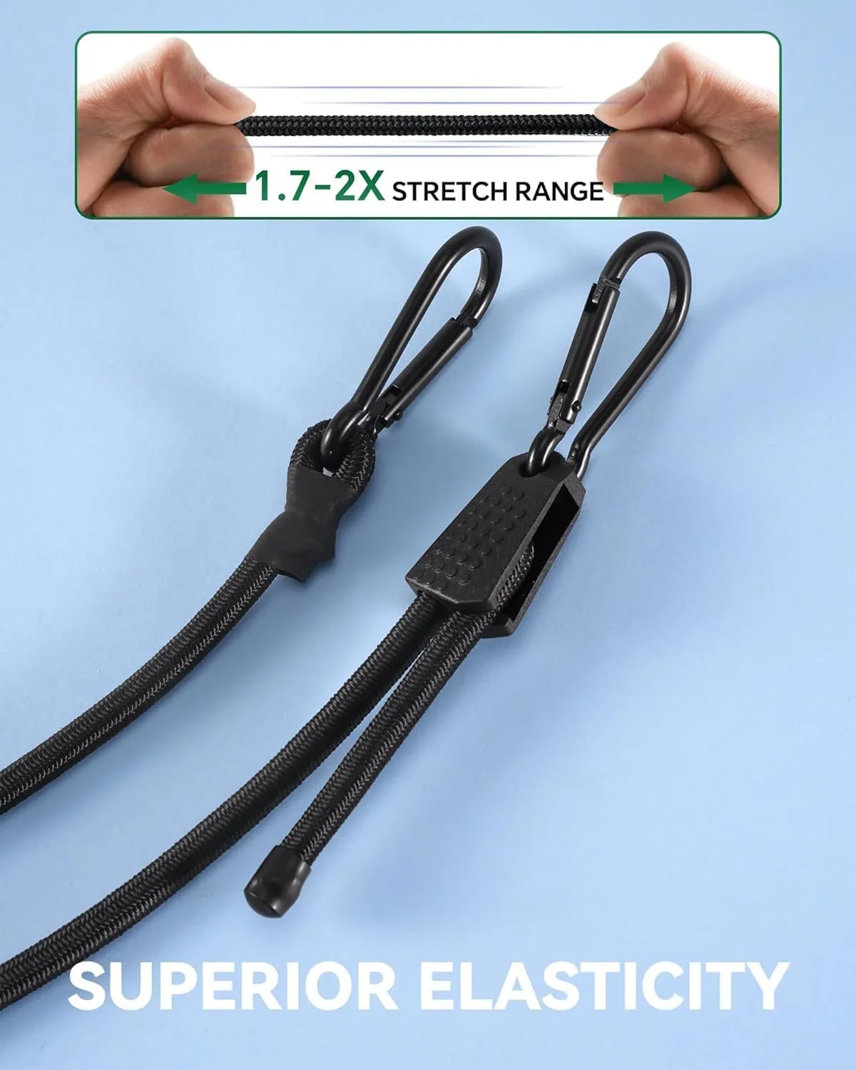 8 Pcs 48 Inch Adjustable Carabiner Bungee Cords with Hooks, Easy to Adjust from 7" to 48", Black Bungee Straps with UV-Resistance & Superior Elasticity for Cargo, Bike, Luggage, Carts, Truck, etc
