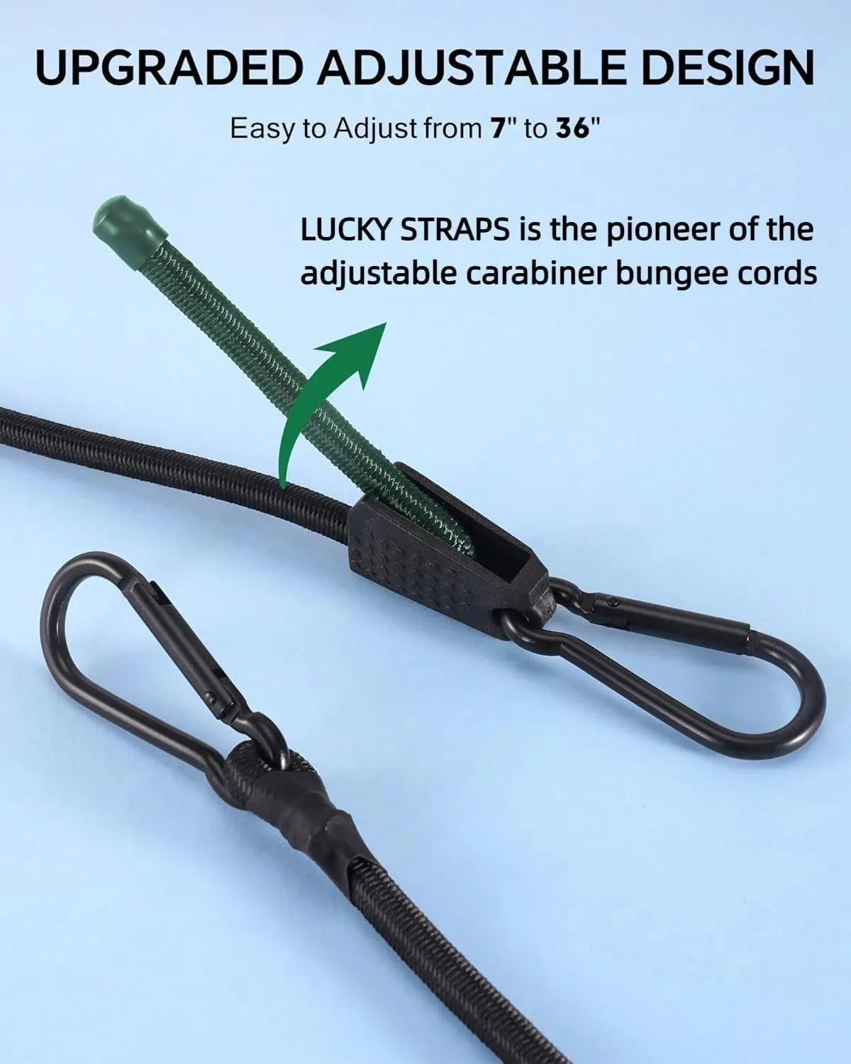 8 Pcs 48 Inch Adjustable Carabiner Bungee Cords with Hooks, Easy to Adjust from 7" to 48", Black Bungee Straps with UV-Resistance & Superior Elasticity for Cargo, Bike, Luggage, Carts, Truck, etc
