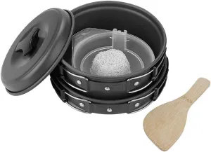 8-Piece Portable Camping Cookware Set - Lightweight Aluminum Mess Kit with HeatResistant Folding Handle & Mesh Storage Bag for Outdoor Cooking, Hiking, Backpacking Key Words: