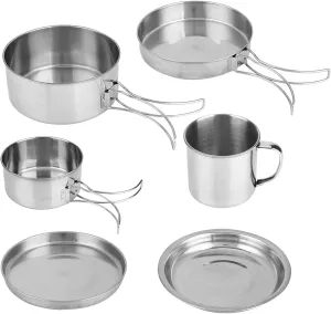 8-Piece Stainless Steel BBQ Bowl Camping Cookware Set Picnic Portable Outdoor Folding Pot, Made Stainless Steel Material, Sturdy, hygienic, and Environmental,