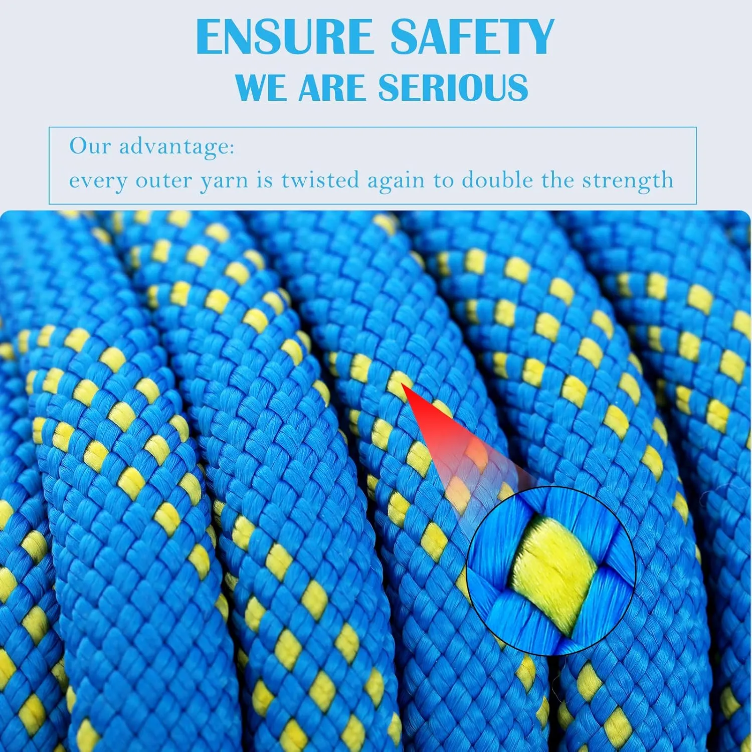8MM Climbing Rope, 32ft/65ft/98ft/165ft/246ft High Strength Outdoor Safety Static Rock Climbing Rope, Escape Rope, Rappelling Rope, Fire Rescue Parachute Rope