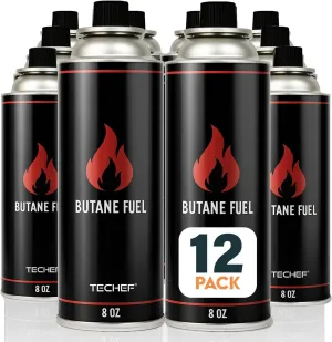 8oz Butane Gas Fuel Canisters Cylinders Tin with Dual Safety System for Portable Gas Stoves, Camping Stoves, Gas Burners, Cooking Torch, UL Listed, Made in Korea
