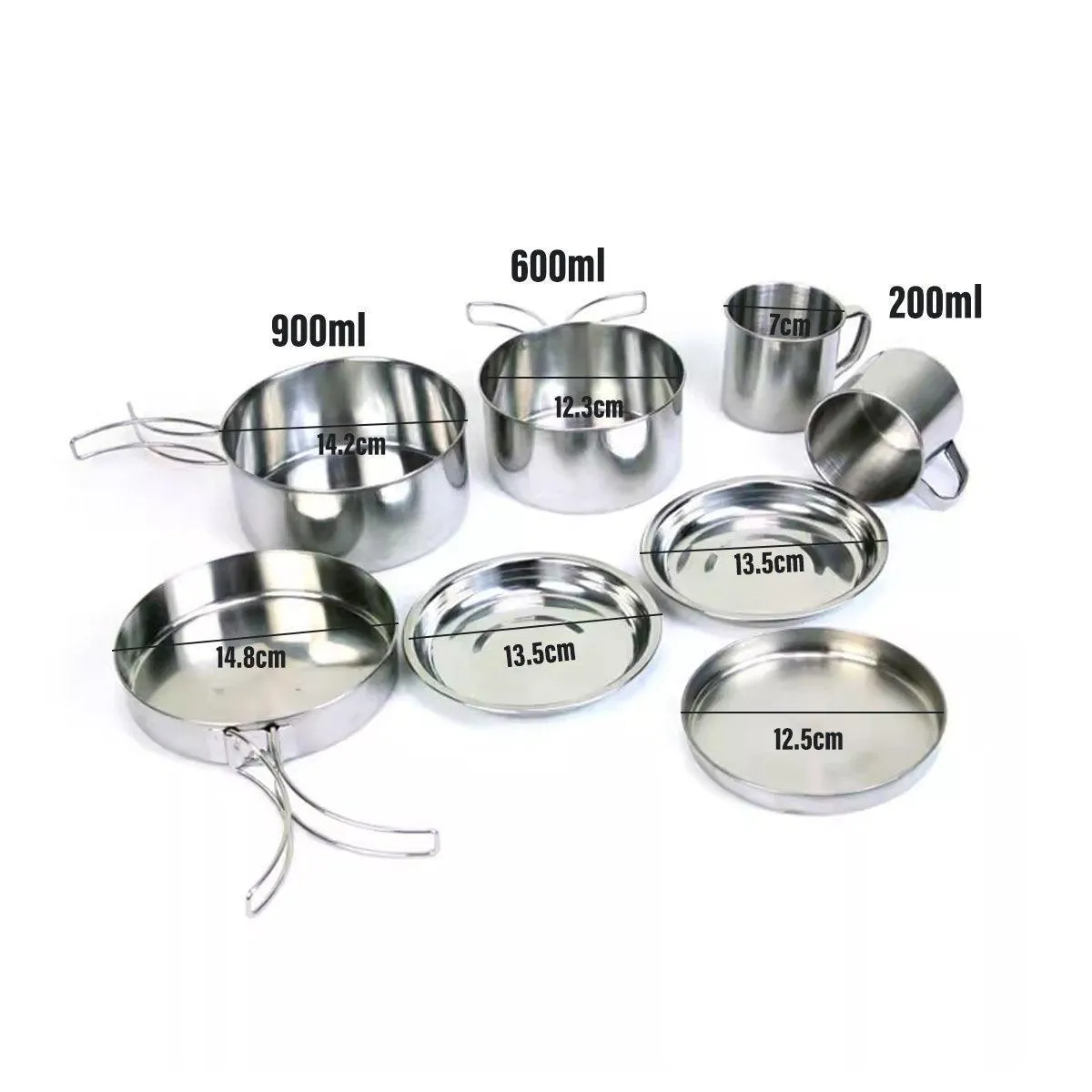 8PCS Camping Cookware Stainless Steel Outdoor Picnic Pot Cook Pan Set Hiking BBQ