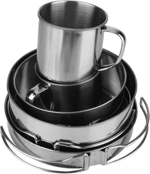 8piece Camping Cookware Set, Outdoor Picnic Folding Pot Set Stainless Steel Mountaineering Picnic Cookware Set for Outdoor Cooking