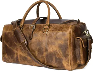 Aaron Vintage Leather Duffle Bag for Men, 35L Overnight Weekender Garment Duffel Bags for Travel, Urban Carry On Mens Weekend Bag for Traveling, Gym, Perfect Gift for Father's Day - Caramel