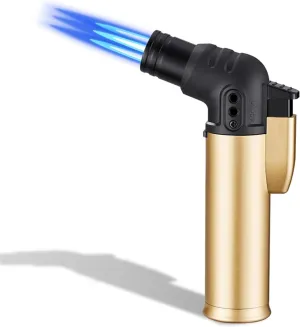 ABS Butane Lighter, Windproof Three-Flame Lighter, Adjustable Flame Lighter, Lockable Flame Suitable for Indoor, Outdoor, Camping and Other Scenes.(Gold)