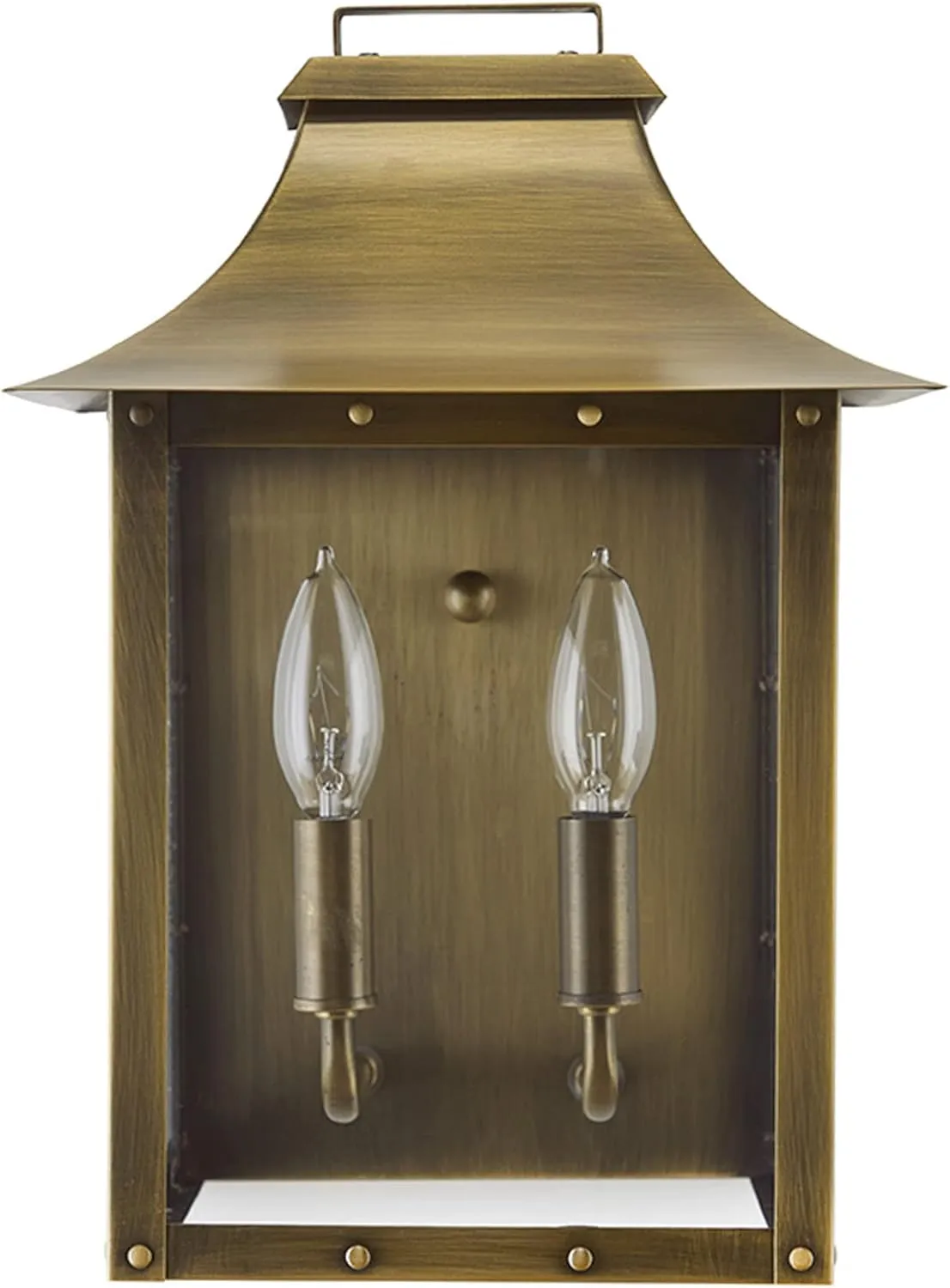 Acclaim Lighting 8414AB | Vintage Solid Brass Two Light Dimmable Wall Mounted Outdoor Wet Rated Lantern with Clear Glass | Hand Crafted Classic Colonial America Design (Aged Brass - Style Four)