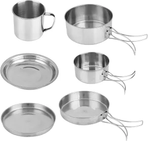Acouto 8 - Piece Stainless Steel BBQ Bowl Camping Cookware Picnic Portable Outdoor Folding Pot Set Camping Cookware Set Foldable Outdoor Cookware