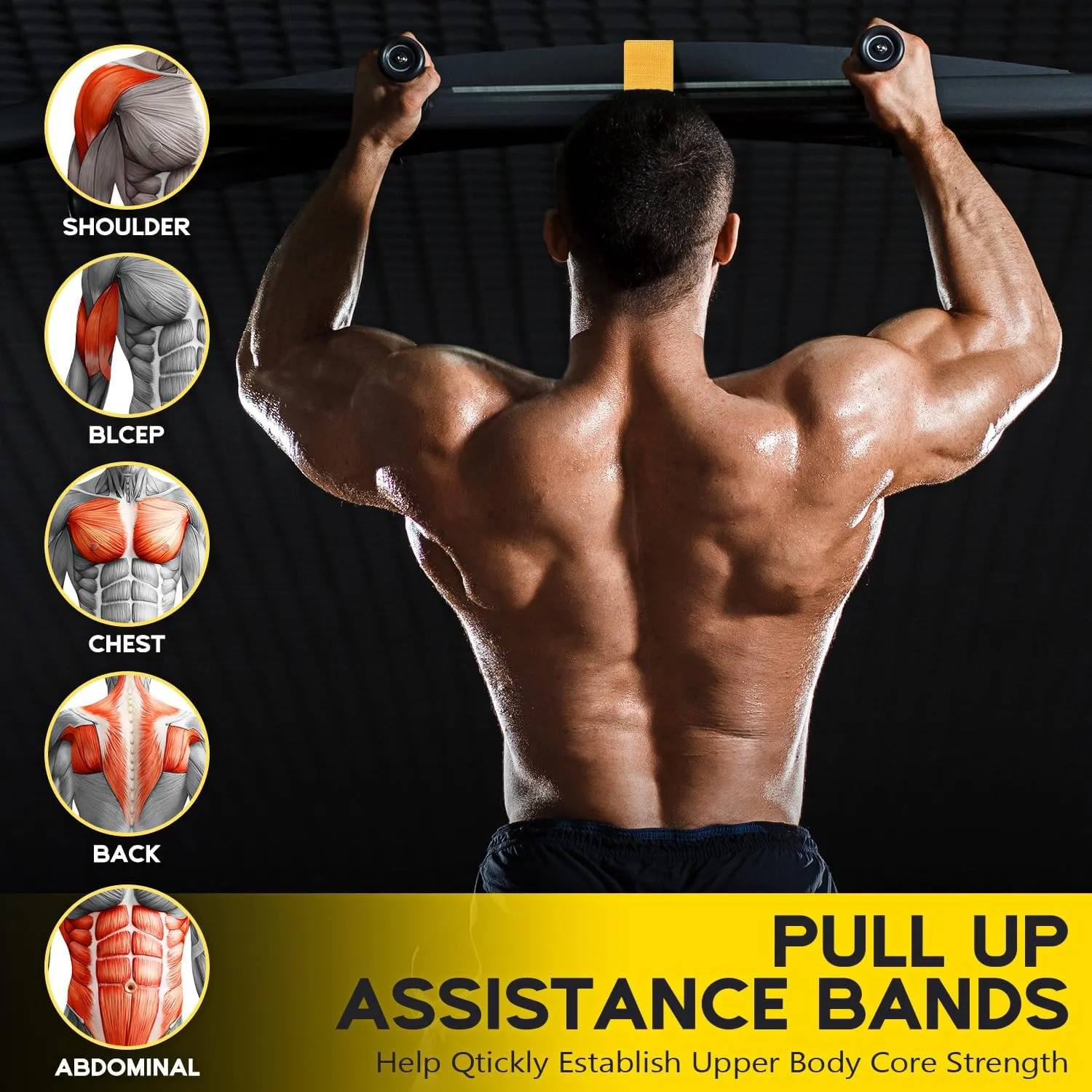 Adjustable Heavy Duty Resistance Bands for Pull Up Assistance - 3 Bands, Comfortable Fabric Feet/Knee Rest, Home Fitness, Body Stretching, Chin Up