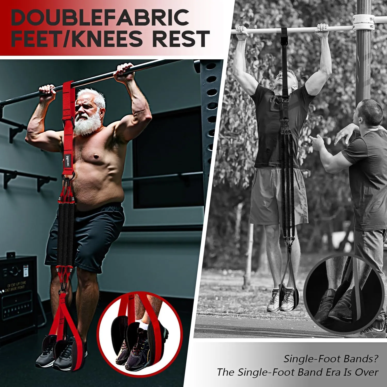 Adjustable Heavy Duty Resistance Bands for Pull Up Assistance - 3 Bands, Comfortable Fabric Feet/Knee Rest, Home Fitness, Body Stretching, Chin Up