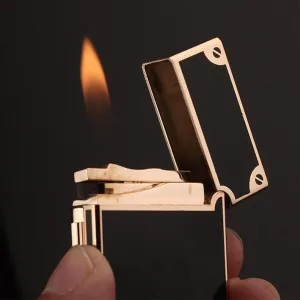 Adjustable Soft Flame Lighter Refillable Gas Butane Lighter Flint Side Slide Ignition Lighter, Classic Grinding Wheel Lighter, Metal Bright Tone Lighter(Black1)