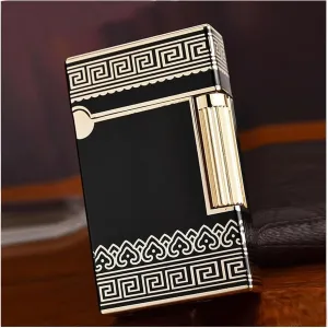 Adjustable Soft Flame Lighter Refillable Gas Butane Lighter Flint Side Slide Ignition Lighter, Classic Grinding Wheel Lighter, Metal Bright Tone Lighter(Black5)