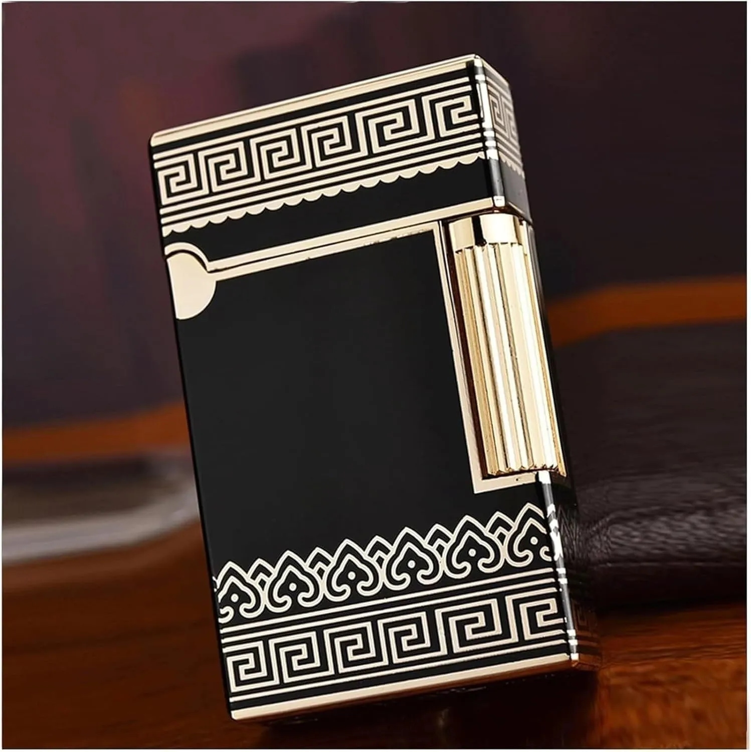 Adjustable Soft Flame Lighter Refillable Gas Butane Lighter Flint Side Slide Ignition Lighter, Classic Grinding Wheel Lighter, Metal Bright Tone Lighter(Black5)