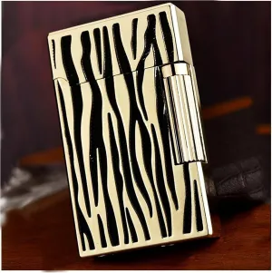 Adjustable Soft Flame Lighter Refillable Gas Butane Lighter Flint Side Slide Ignition Lighter, Classic Grinding Wheel Lighter, Metal Bright Tone Lighter(Gold2)