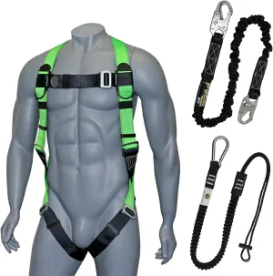 AFP Universal Full-Body Fall Protection Safety Harness with Dorsal D-Ring and Mating Buckle Legs | High-Visibility Green | Shock Absorbing Lanyard & Tool Lanyard (OSHA/ANSI)