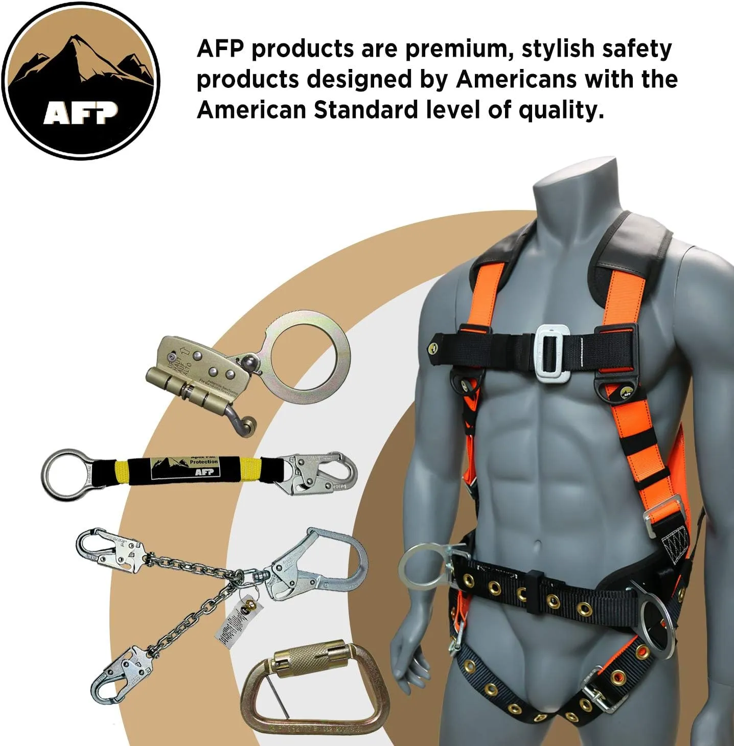 AFP Universal Full-Body Fall Protection Safety Harness with Dorsal D-Ring and Mating Buckle Legs | High-Visibility Green | Shock Absorbing Lanyard & Tool Lanyard (OSHA/ANSI)