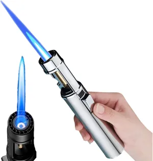 Airbrush Windproof Lighter, Portable Adjustable Refillable Butane Jet Lighter, Windproof Lighters, Windproof Adjustable Flame Size (Silver)