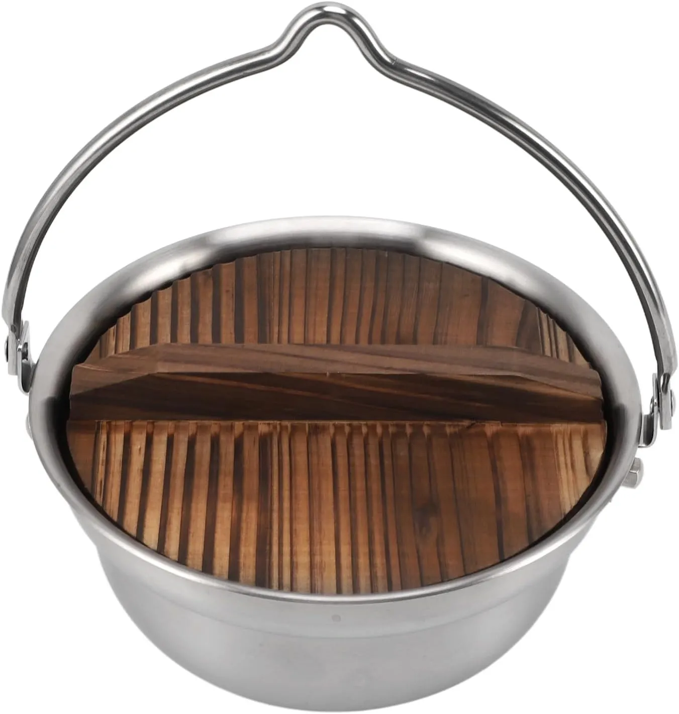 Airshi Camping Pot Cookware 304 Stainless Steel Hanging Camping Pot Durable Wooden Lid for Outdoor