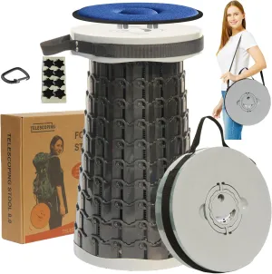ALEVMOOM 2025 Upgraded XXL 19.7" Collapsible Stool with Seat Cushion, Retractable Folding Camping Stool for Adults Max Load 1000lbs, Heavy Duty for Fishing Hiking Gardening(Grey-XXL)