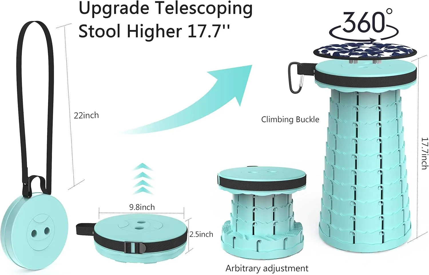 ALEVMOOM Portable Telescoping Stool Collapsible Stool with Cushion & Bag, Retractable Folding Stool for Adults Foldable Seat Sturdy Capacity 440 lbs for Camping Fishing Hiking BBQ