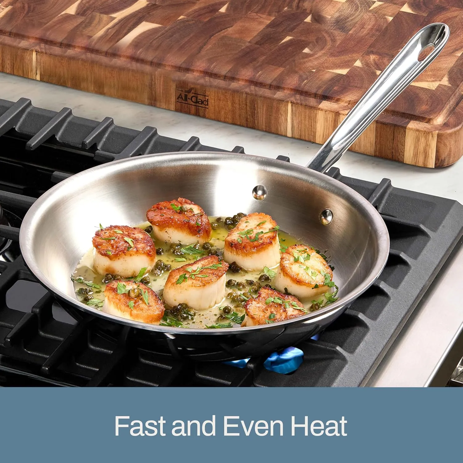 All-Clad D3 3-Ply Stainless Steel Fry Pan With Lid 10 Inch, Induction Compatible, Oven Broiler Safe 600F, Fast and Even Heat, Pots and Pans, Cooking Frying Pan, Skillet, Kitchen, Cookware, Silver