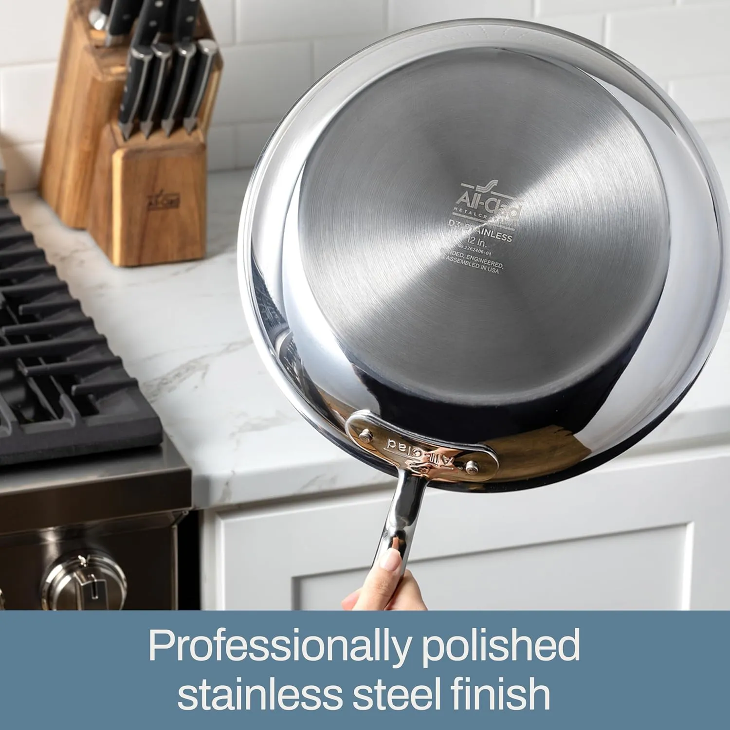 All-Clad D3 3-Ply Stainless Steel Fry Pan With Lid 10 Inch, Induction Compatible, Oven Broiler Safe 600F, Fast and Even Heat, Pots and Pans, Cooking Frying Pan, Skillet, Kitchen, Cookware, Silver