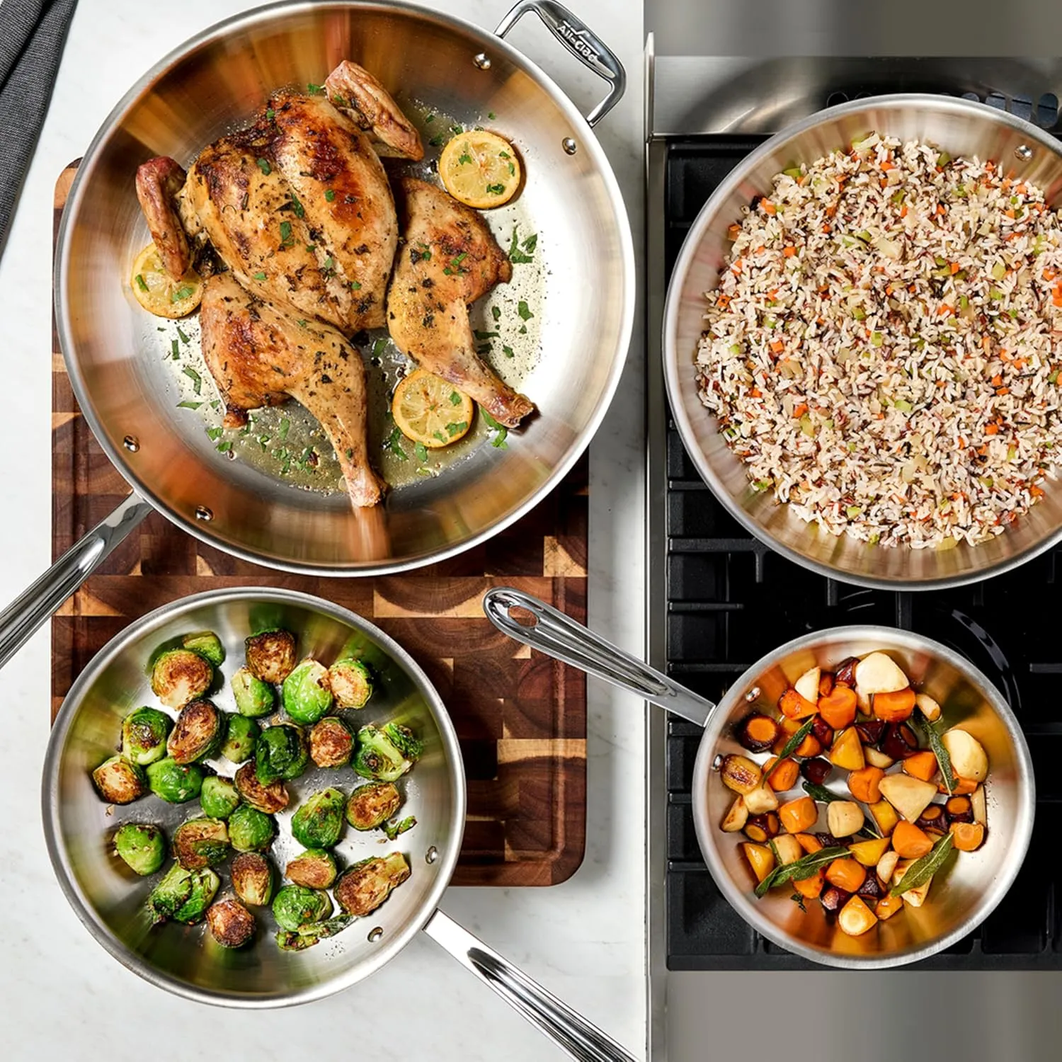 All-Clad D3 3-Ply Stainless Steel Fry Pan With Lid 10 Inch, Induction Compatible, Oven Broiler Safe 600F, Fast and Even Heat, Pots and Pans, Cooking Frying Pan, Skillet, Kitchen, Cookware, Silver