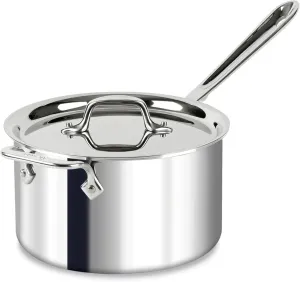 All-Clad D3 3-Ply Stainless Steel Sauce Pan with Lid 4 Quart, Induction, Oven Broiler Safe 600F, Multipurpose, Compatible w/ All Cooktops, For Restaurant or Home Kitchen, Pots & Pans, Cookware, Silver
