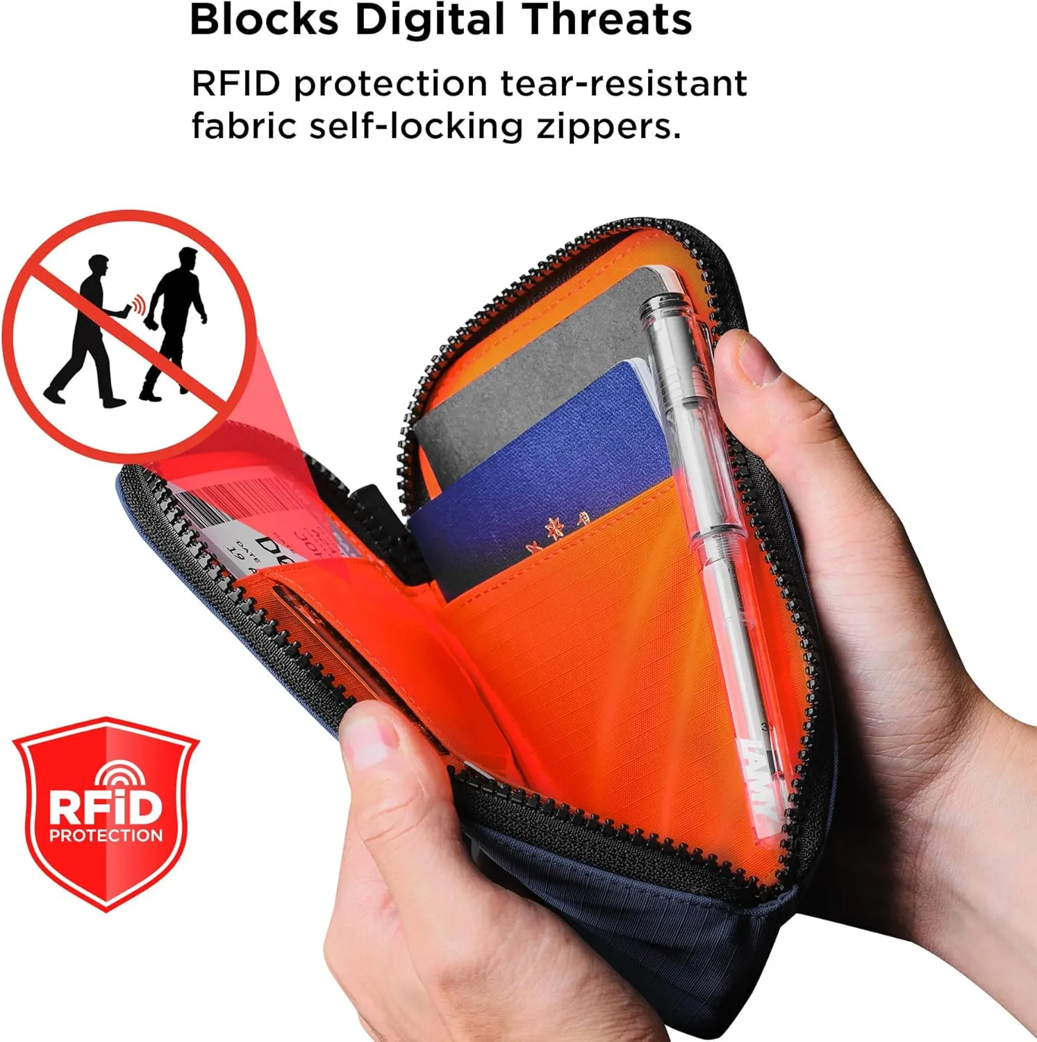 ALPAKA Zip Travel Wallet Blue Axoflux 210D - RFID Passport Holder - Self Locking Zipper - Tear Resistant Material - Four Pockets and Two Card Slots - HUB Accessories Compatible