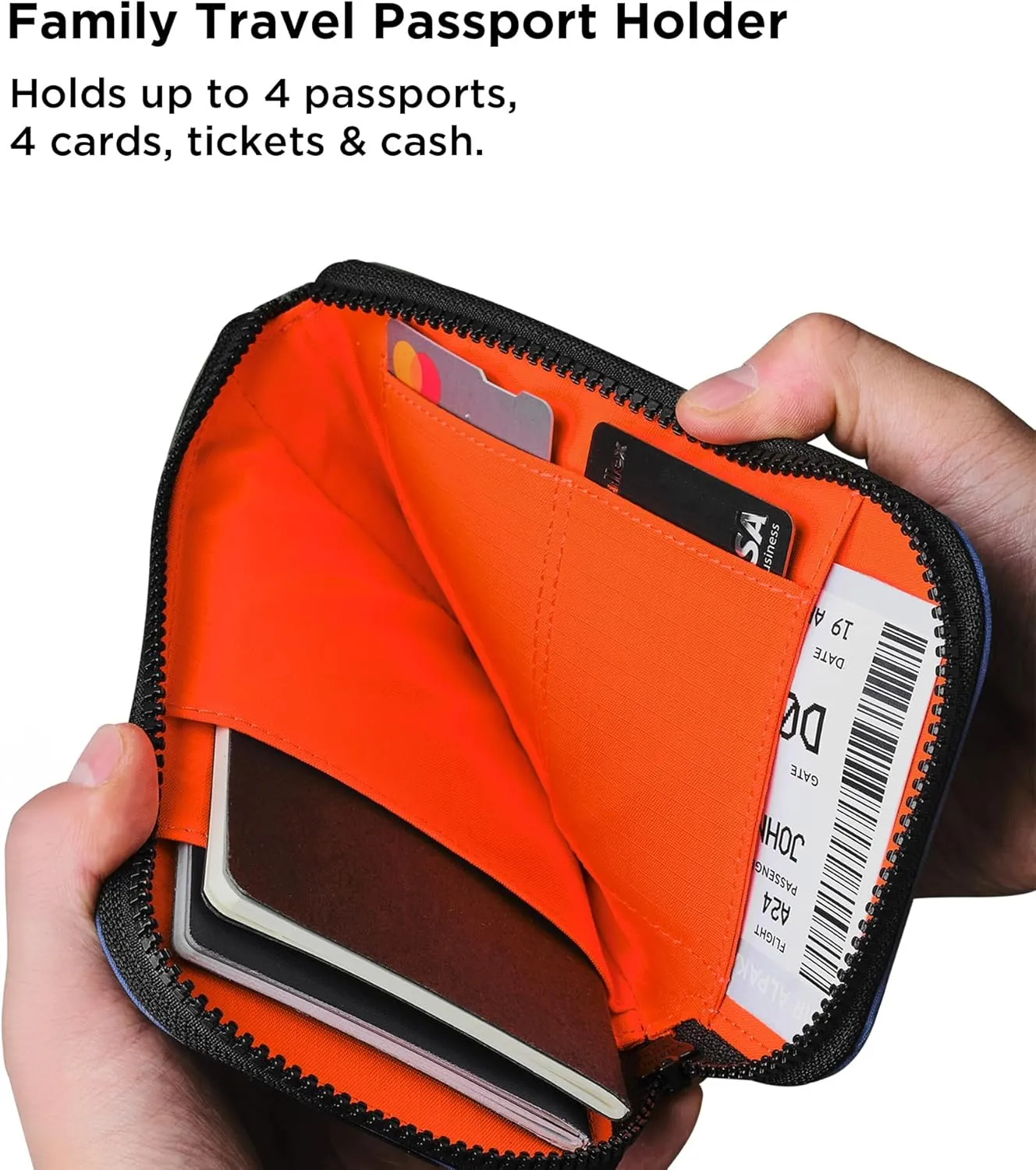 ALPAKA Zip Travel Wallet Blue Axoflux 210D - RFID Passport Holder - Self Locking Zipper - Tear Resistant Material - Four Pockets and Two Card Slots - HUB Accessories Compatible