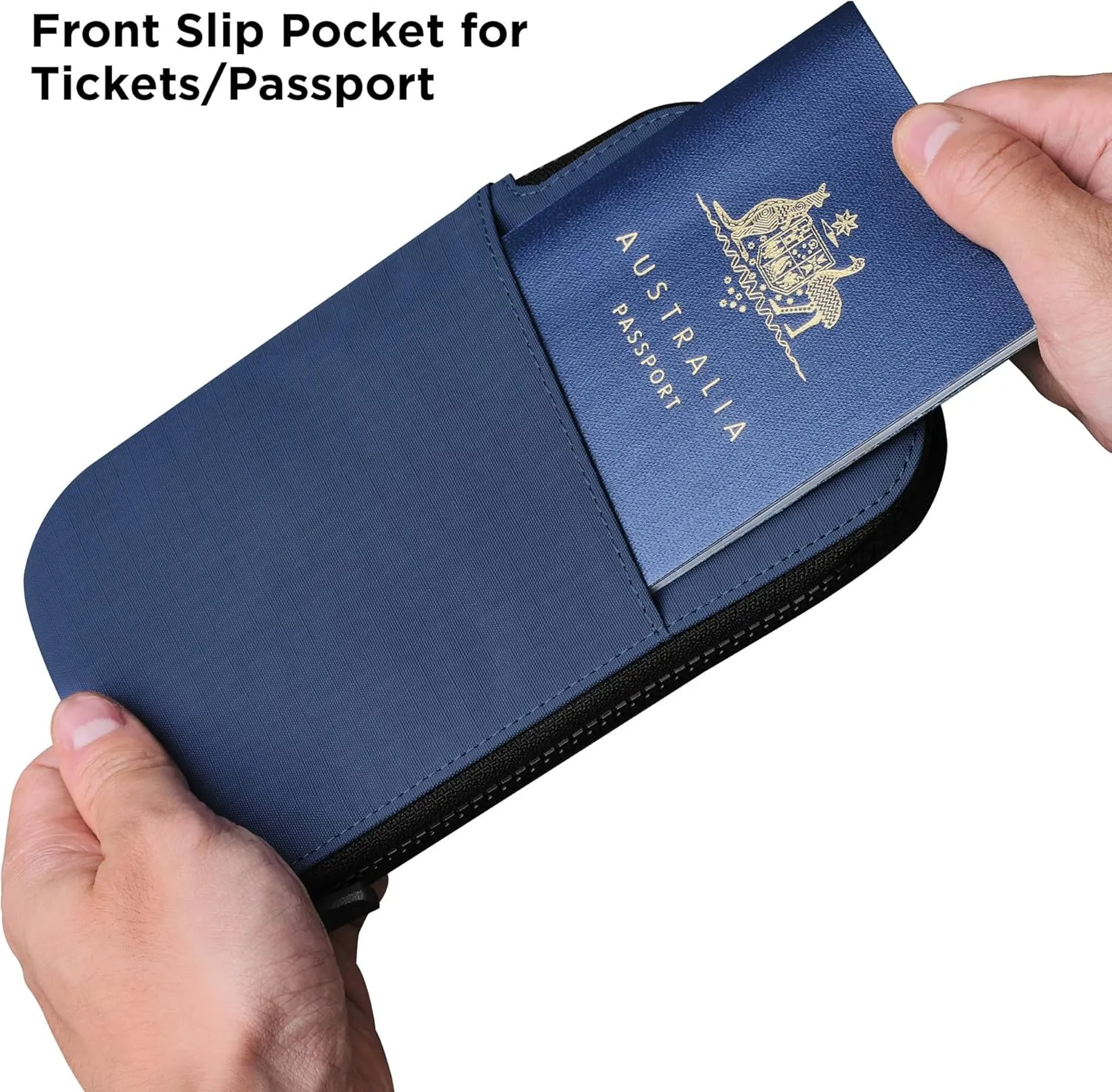 ALPAKA Zip Travel Wallet Blue Axoflux 210D - RFID Passport Holder - Self Locking Zipper - Tear Resistant Material - Four Pockets and Two Card Slots - HUB Accessories Compatible