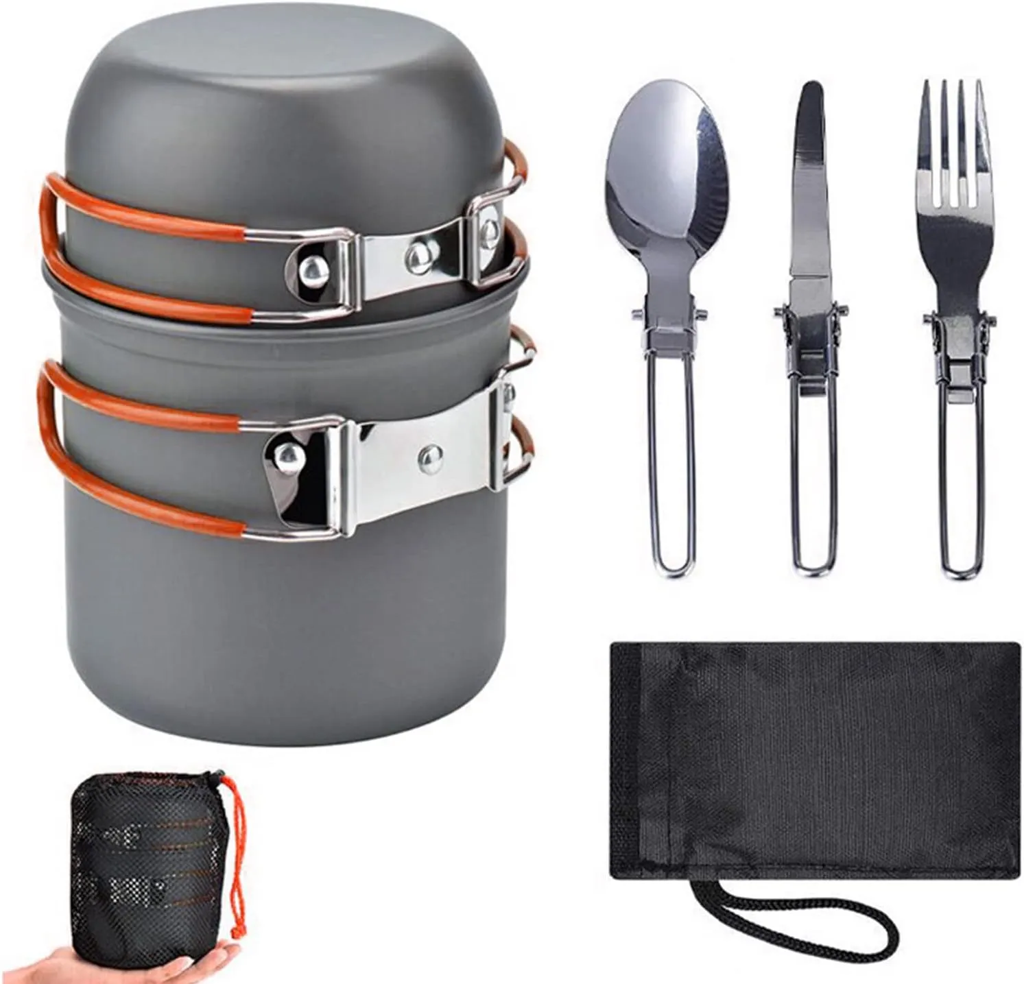 Aluminum Alloy Campingcookware Kit Kit Set Sortchaffable Camptopf for 1-2 People, with a Bowl and a Cutlery Set for Meals